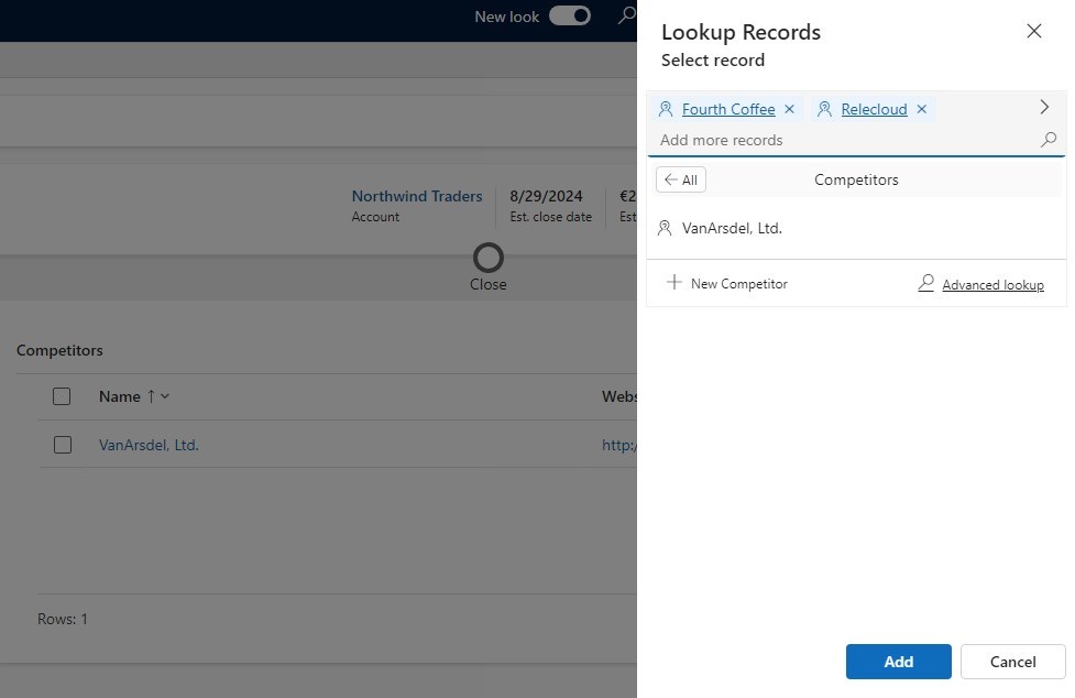 Add Existing Records opens Select Records where multiple competitors may be selected.