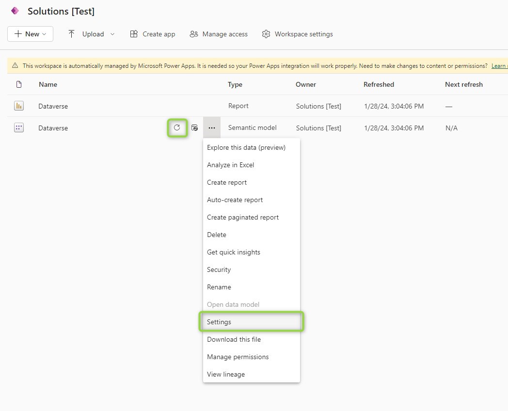 For Solution Aware Reports, a Workspace is automatically created.